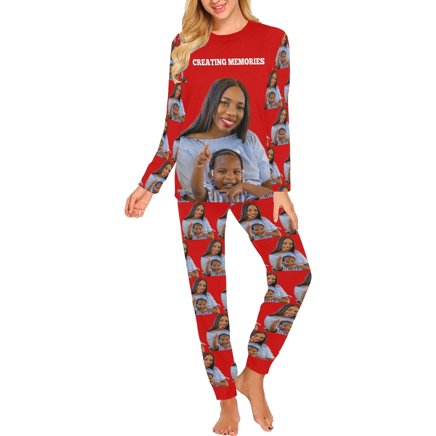 Women Round Neck Long Sleeves Custom Pajama