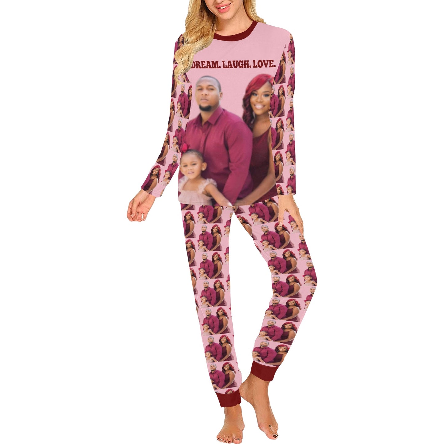 Women Round Neck Long Sleeves Custom Pajama